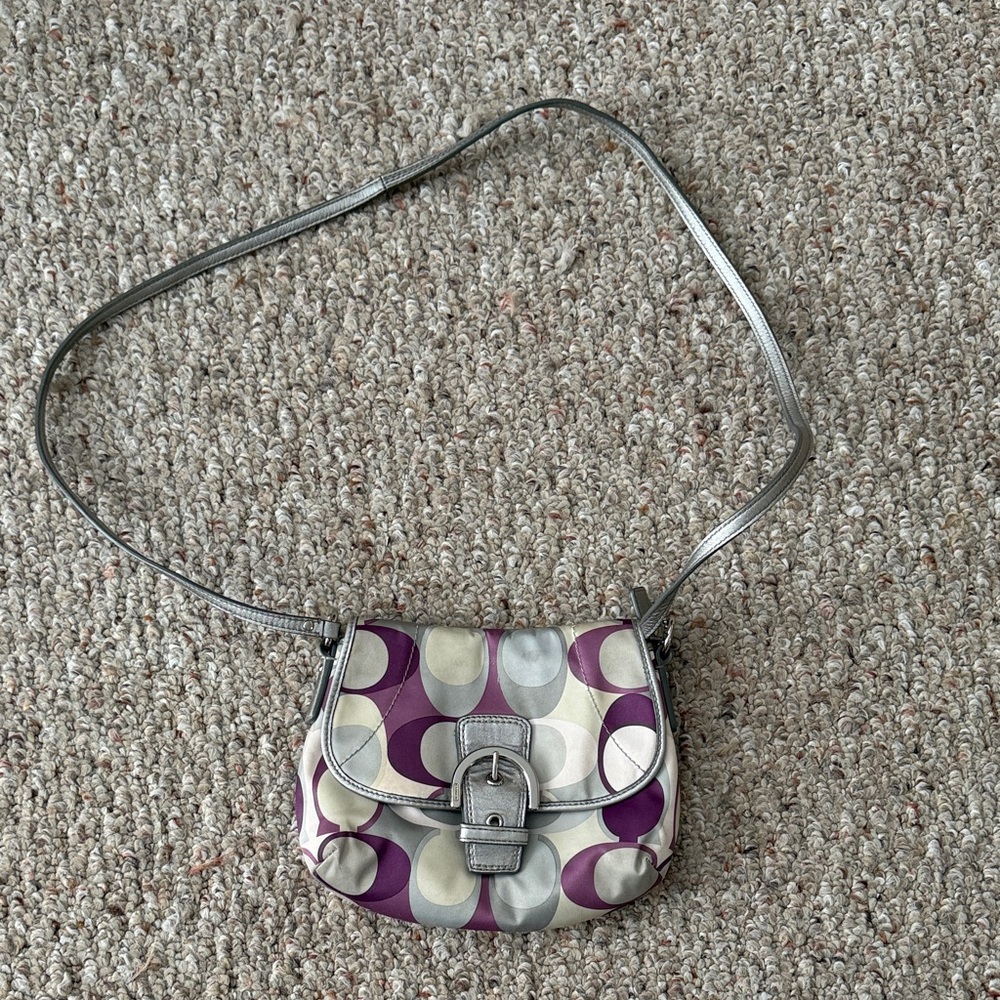Coach Purple and Silver Patterned Crossbody Bag